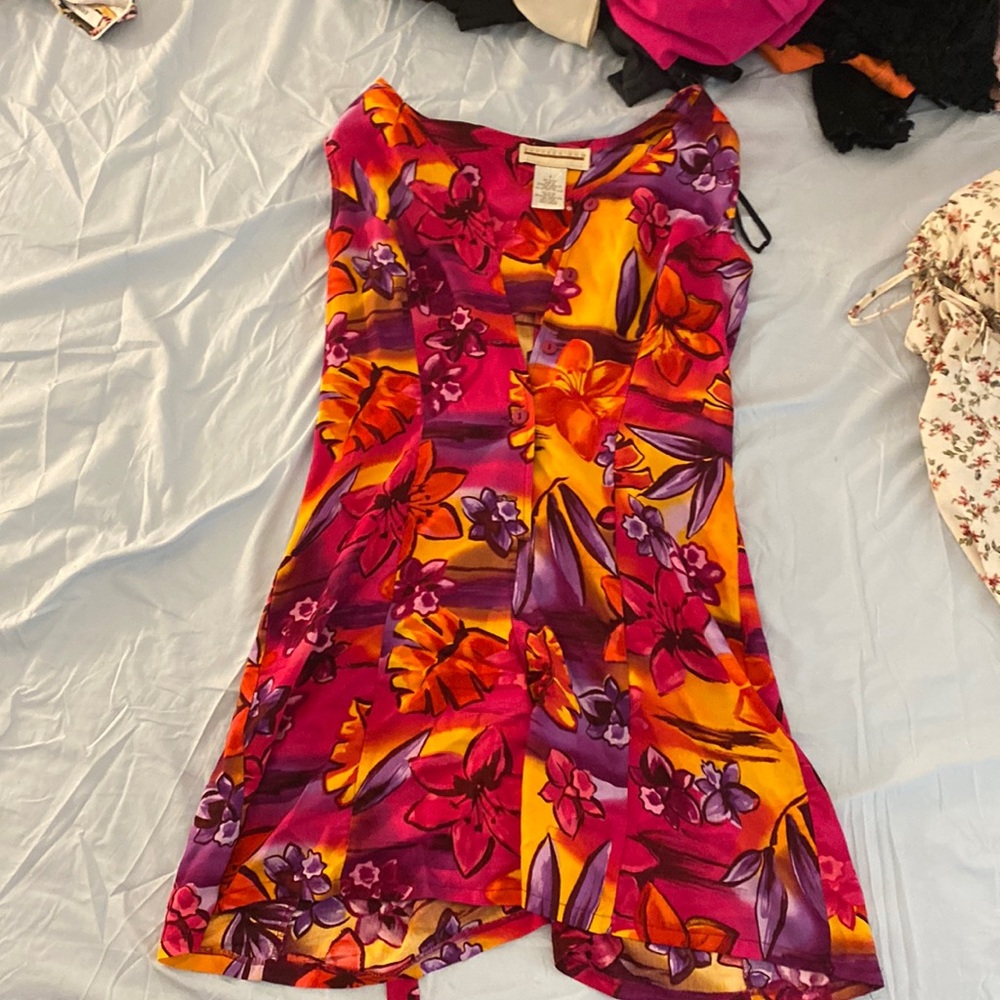 A colorful romper with an attached belt